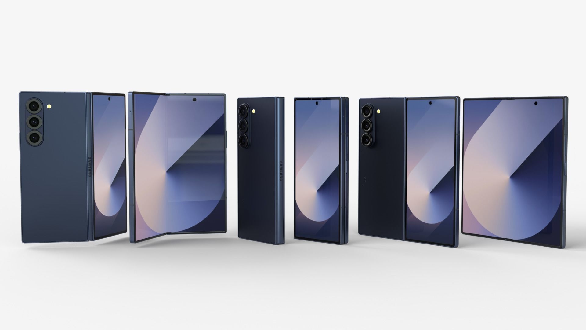 Samsung Galaxy Z Fold 6 Navy with pencil 3D model_2