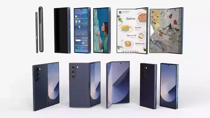 Samsung Galaxy Z Fold 6 Navy with pencil 3D model