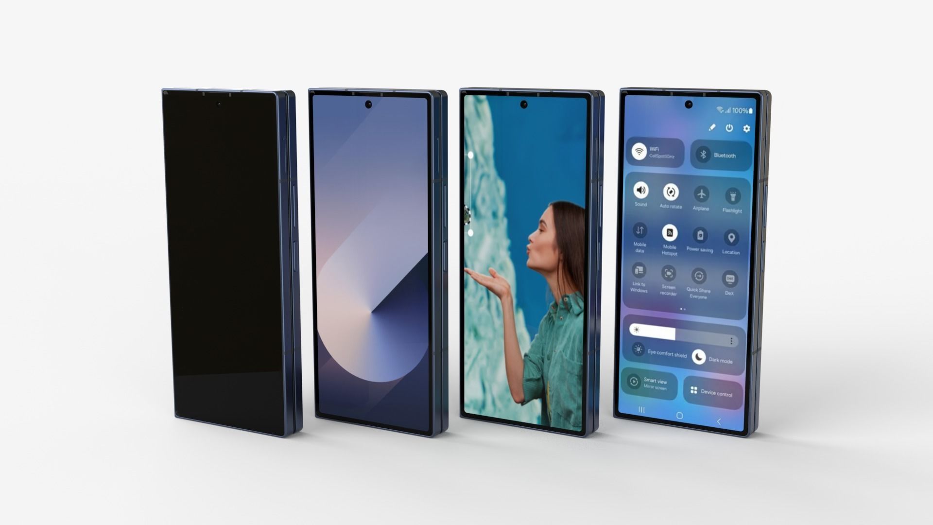 Samsung Galaxy Z Fold 6 Navy with pencil 3D model_3