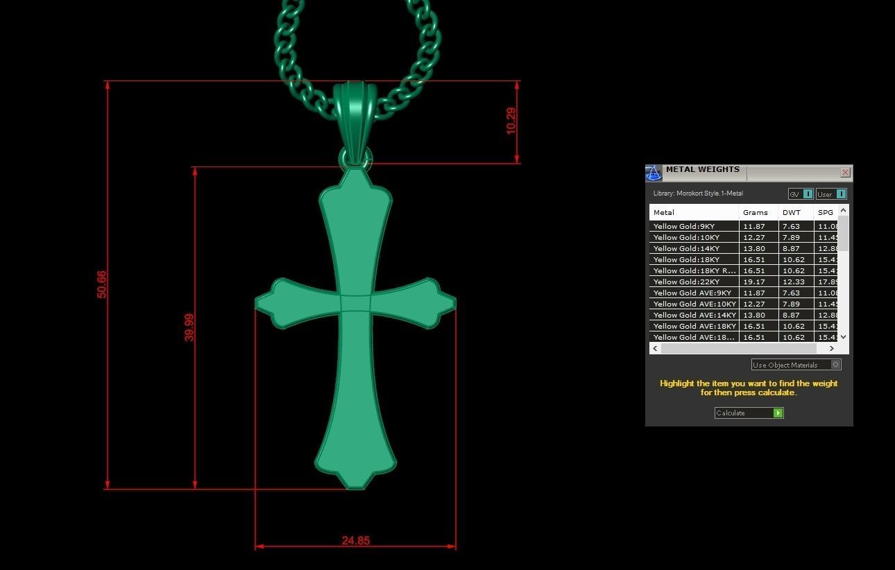 Light Gold 18K Cross Pendant 1CP043 3D print model_1