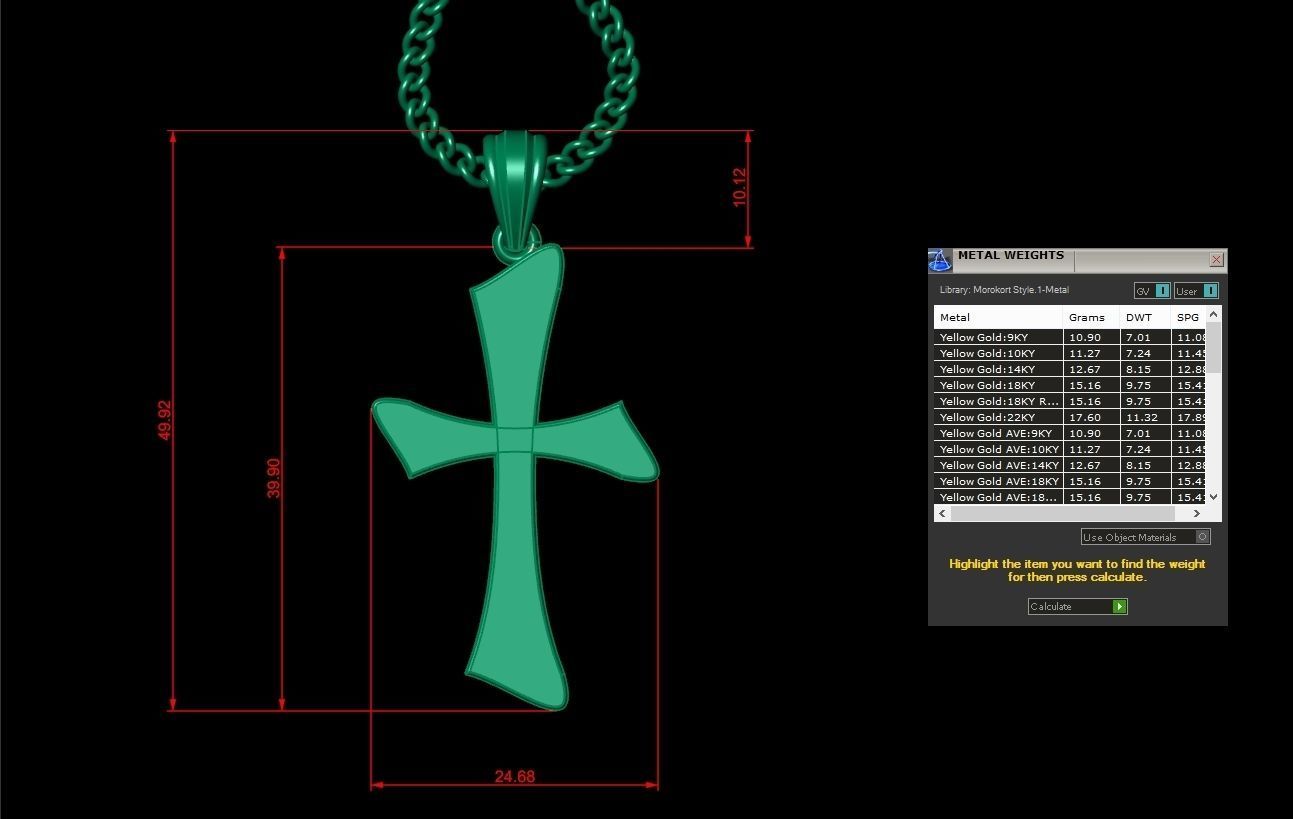 Light Gold 18K Cross Pendant 1CP034 3D print model_1