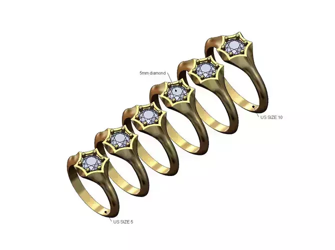 Diamond solitaire hexagonal star signet ring US sizes 5to10
