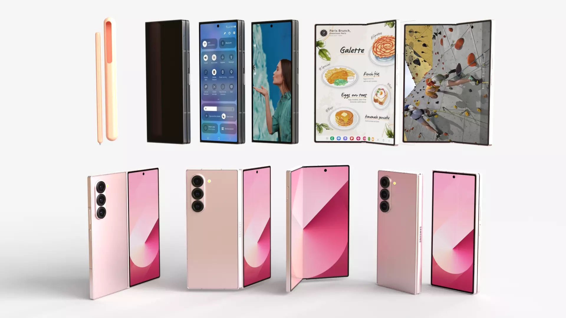 Samsung Galaxy Z Fold 6 Pink with pencil 3D model_0