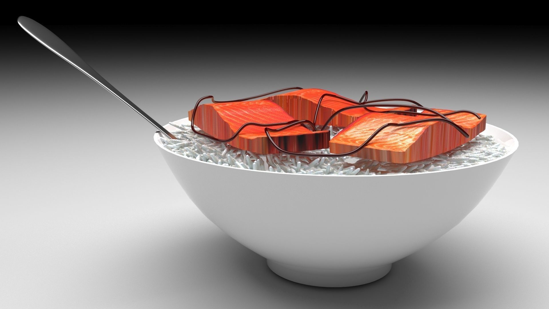Rice With Salmon Fishes 3D model_4