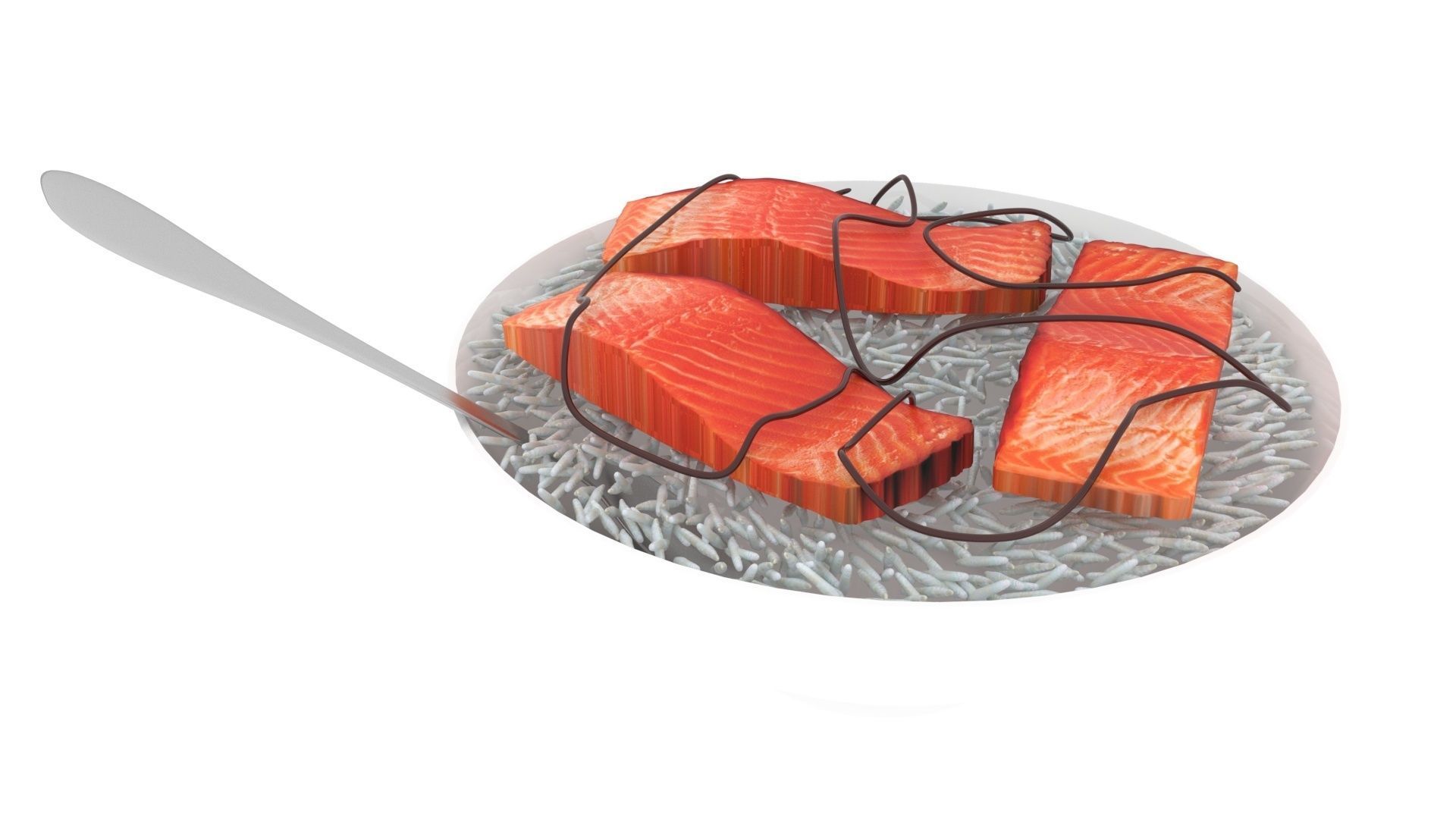 Rice With Salmon Fishes 3D model_7