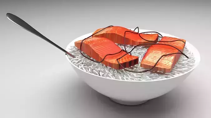 Rice With Salmon Fishes 3D model