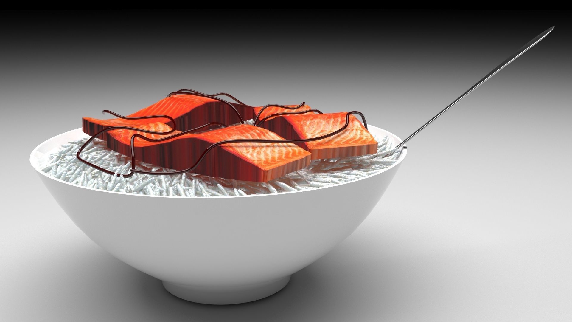 Rice With Salmon Fishes 3D model_2