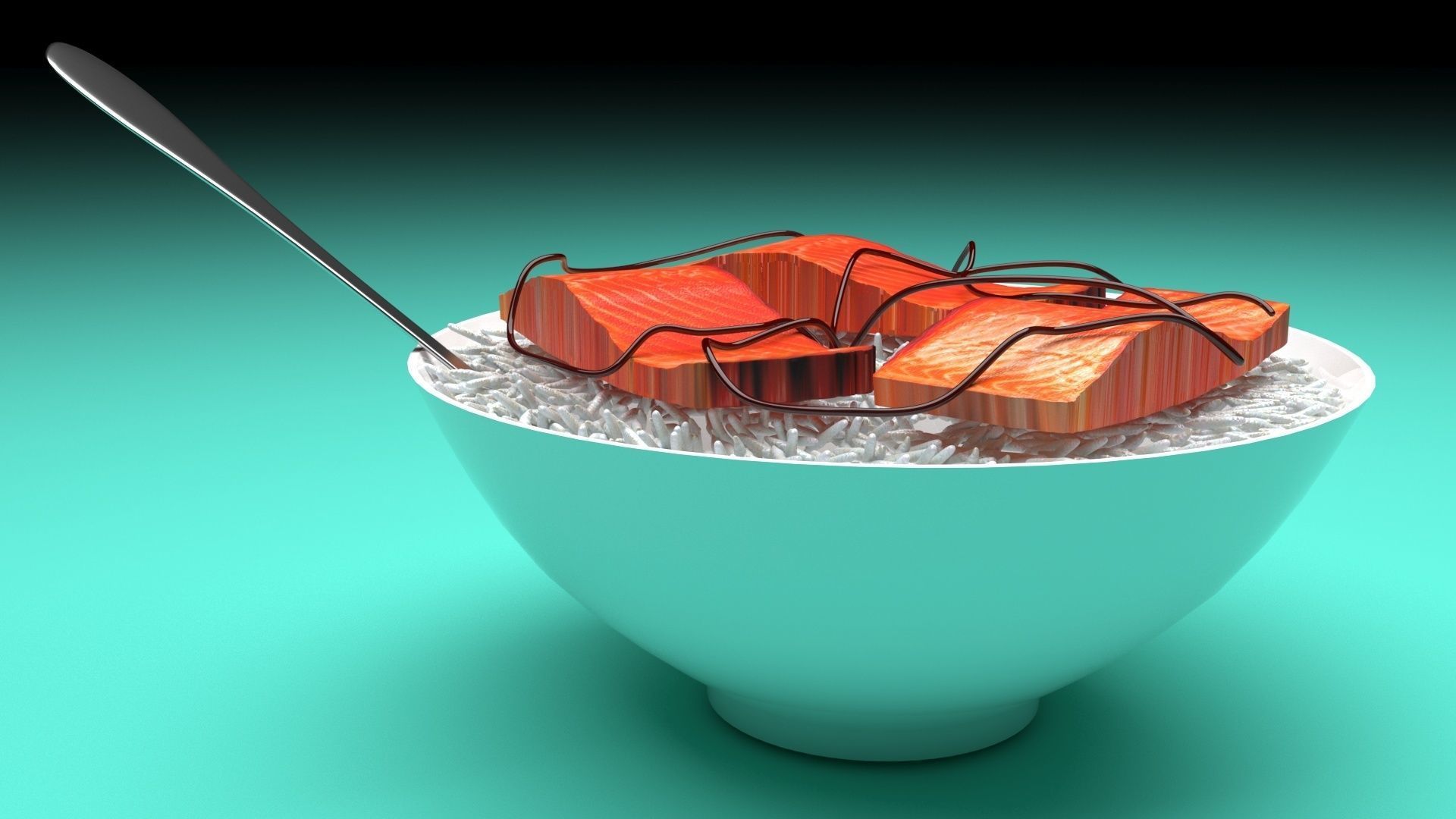 Rice With Salmon Fishes 3D model_5
