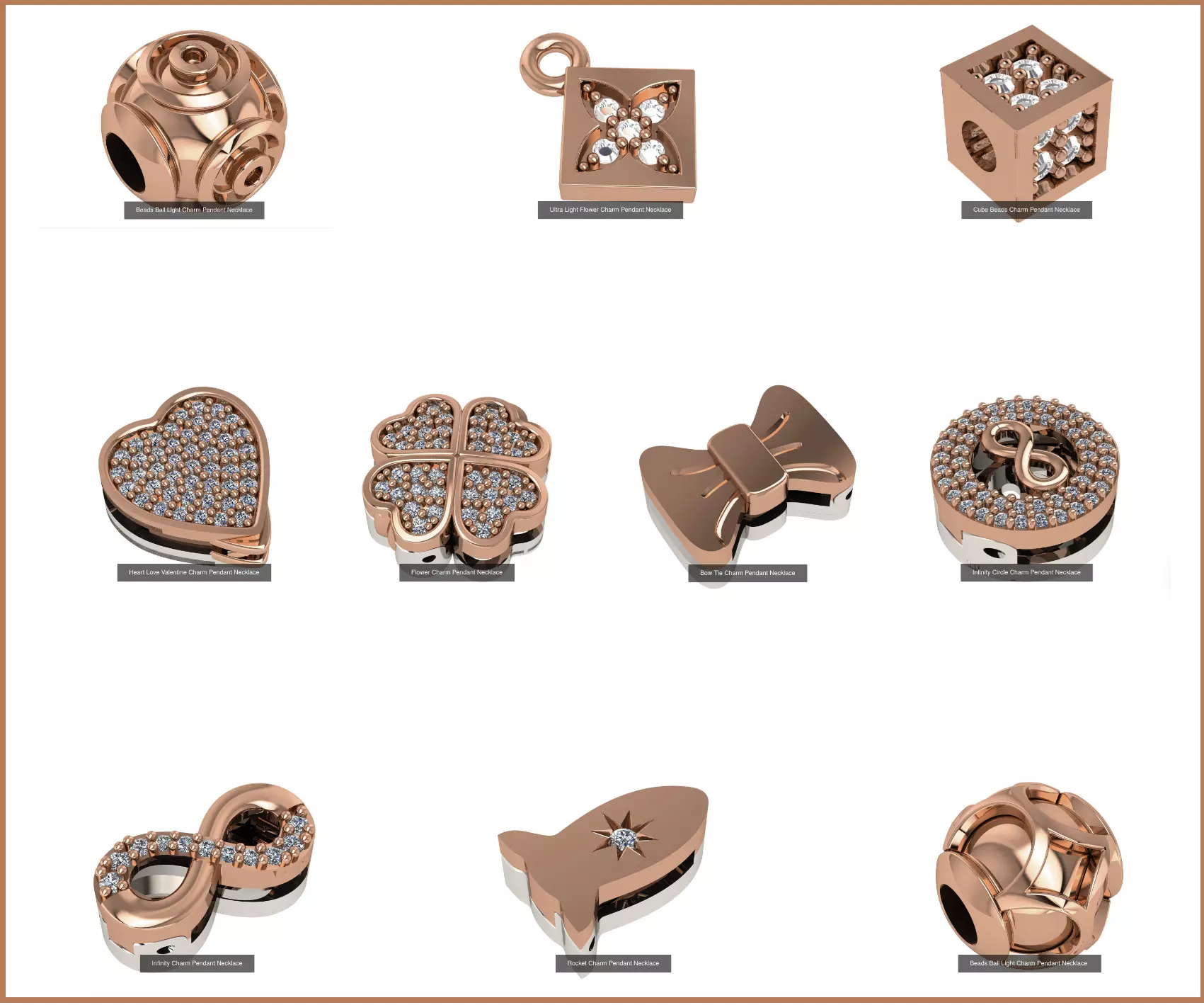10 Light Charm Pendant Necklace 3D Model Collection_0