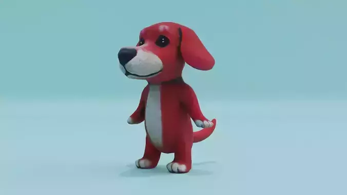 Red Puppy Baby Dog Cute Plush Toy A-Pose Free low-poly 3D model