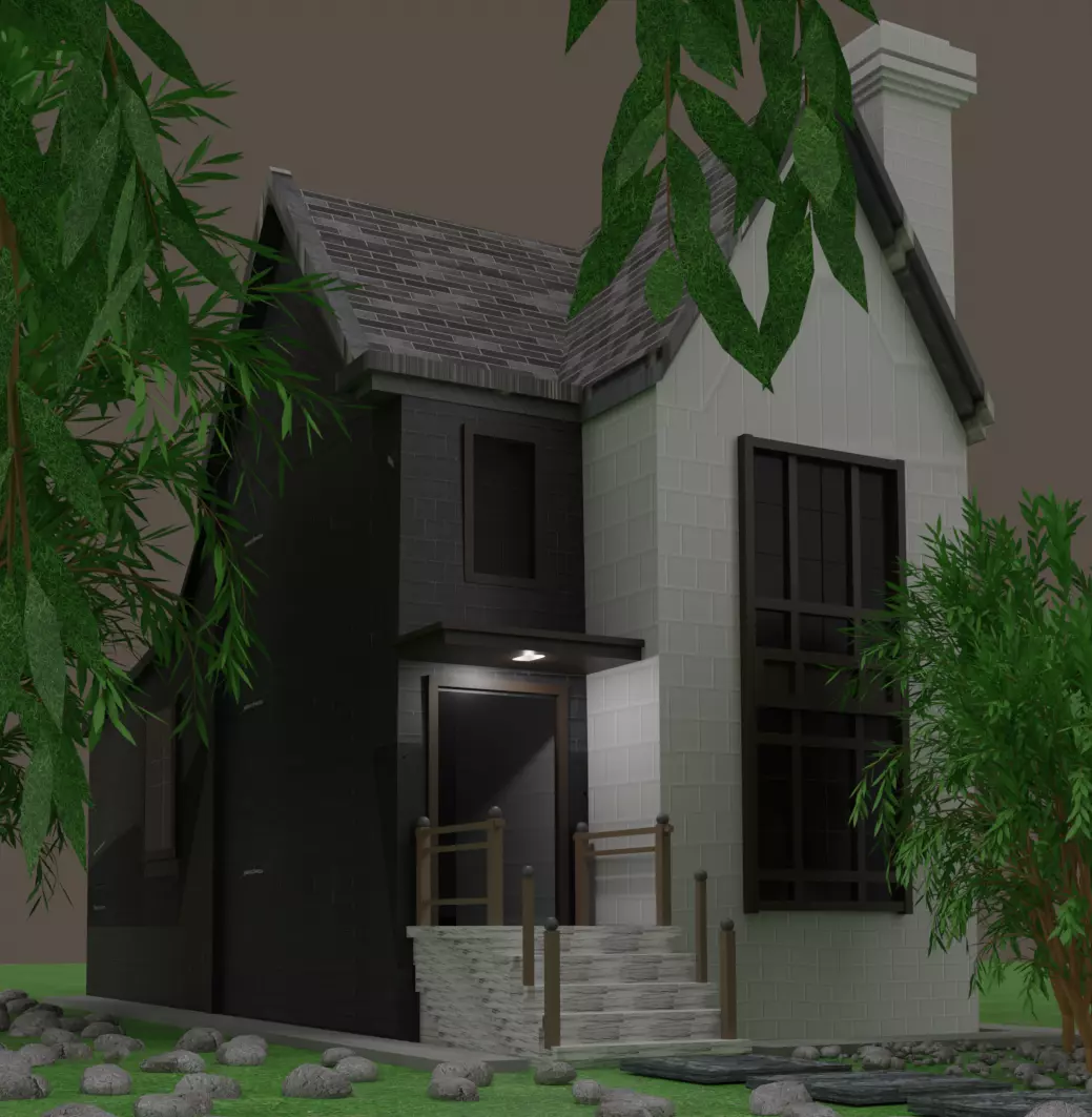 Two storey house with window Free 3D model_0