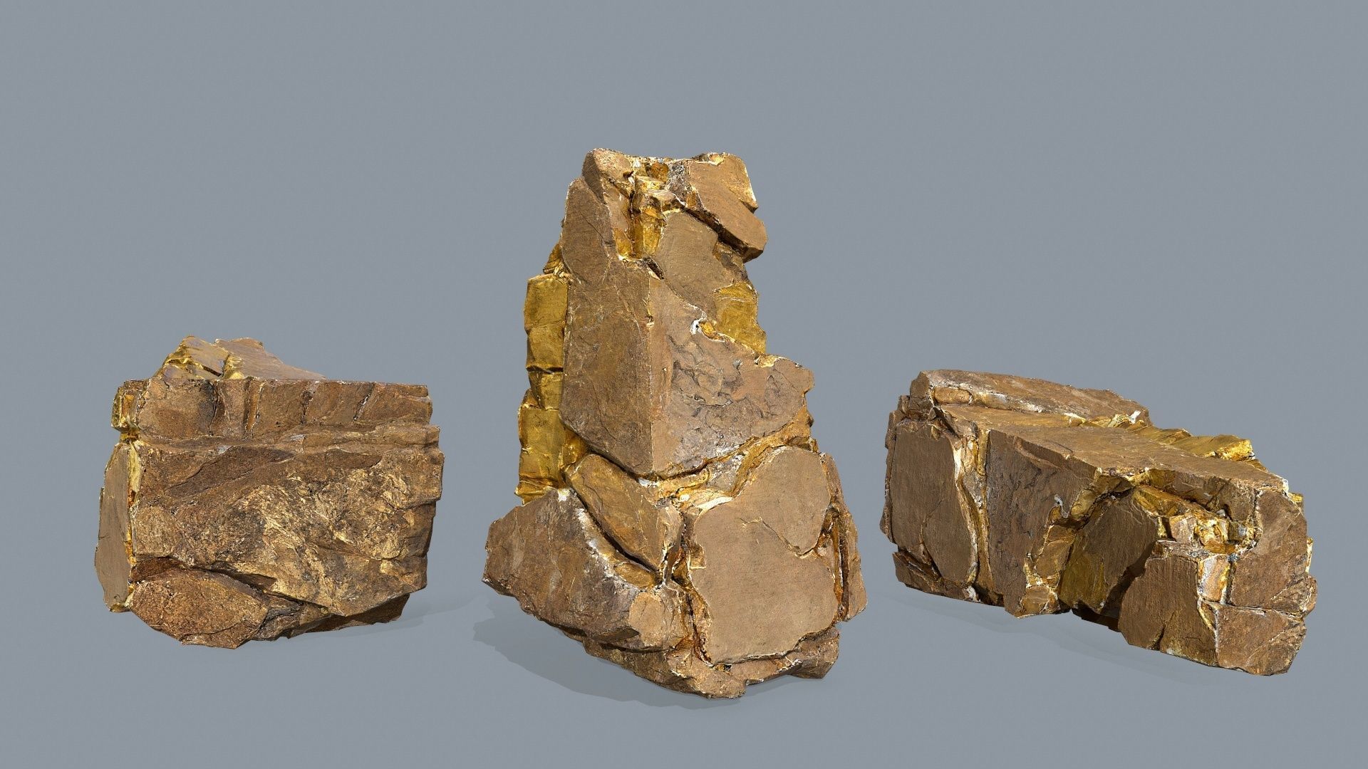 gold rocks Low-poly 3D model_2