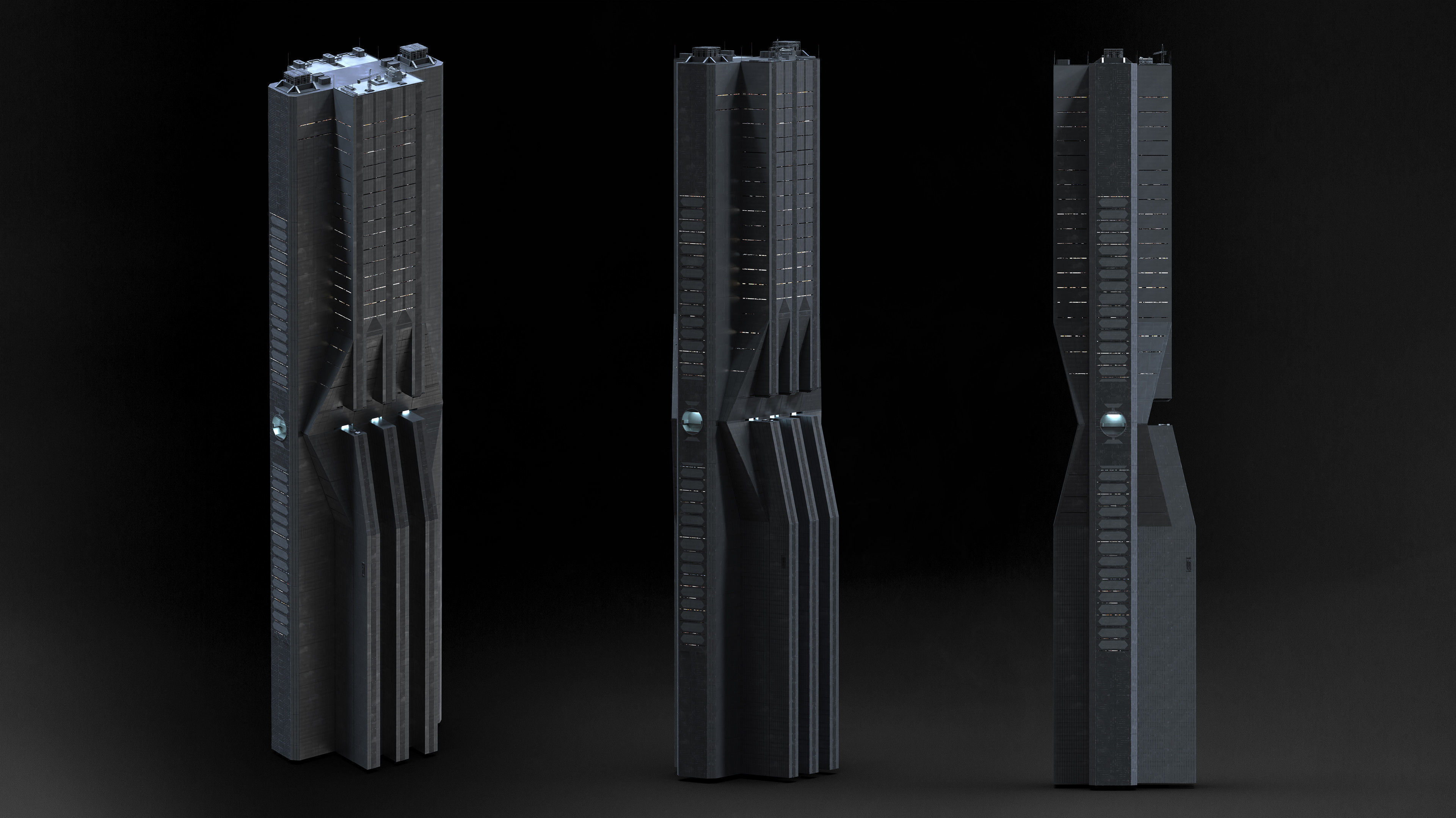 Brutalist Scifi Building  03 3D model_4