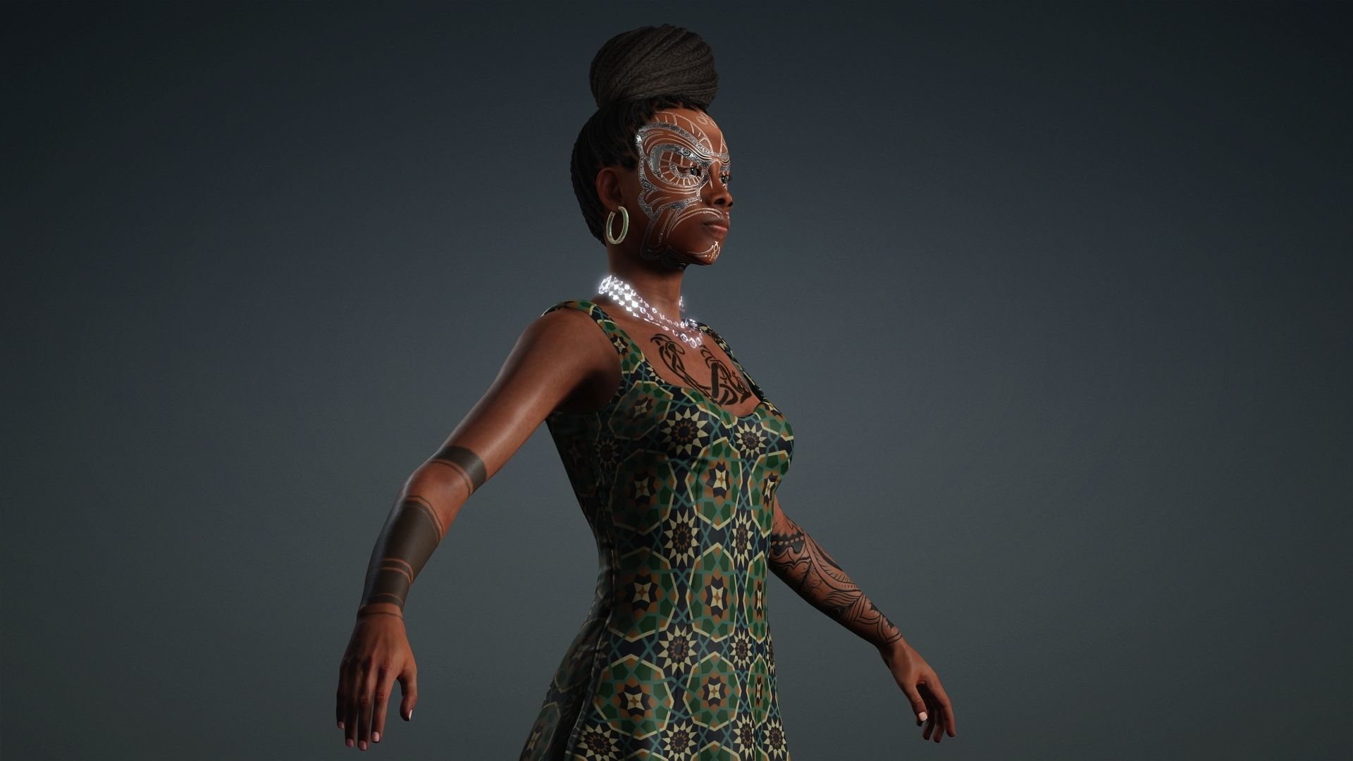 African Girl - 3D Character Model Low-poly 3D model_9