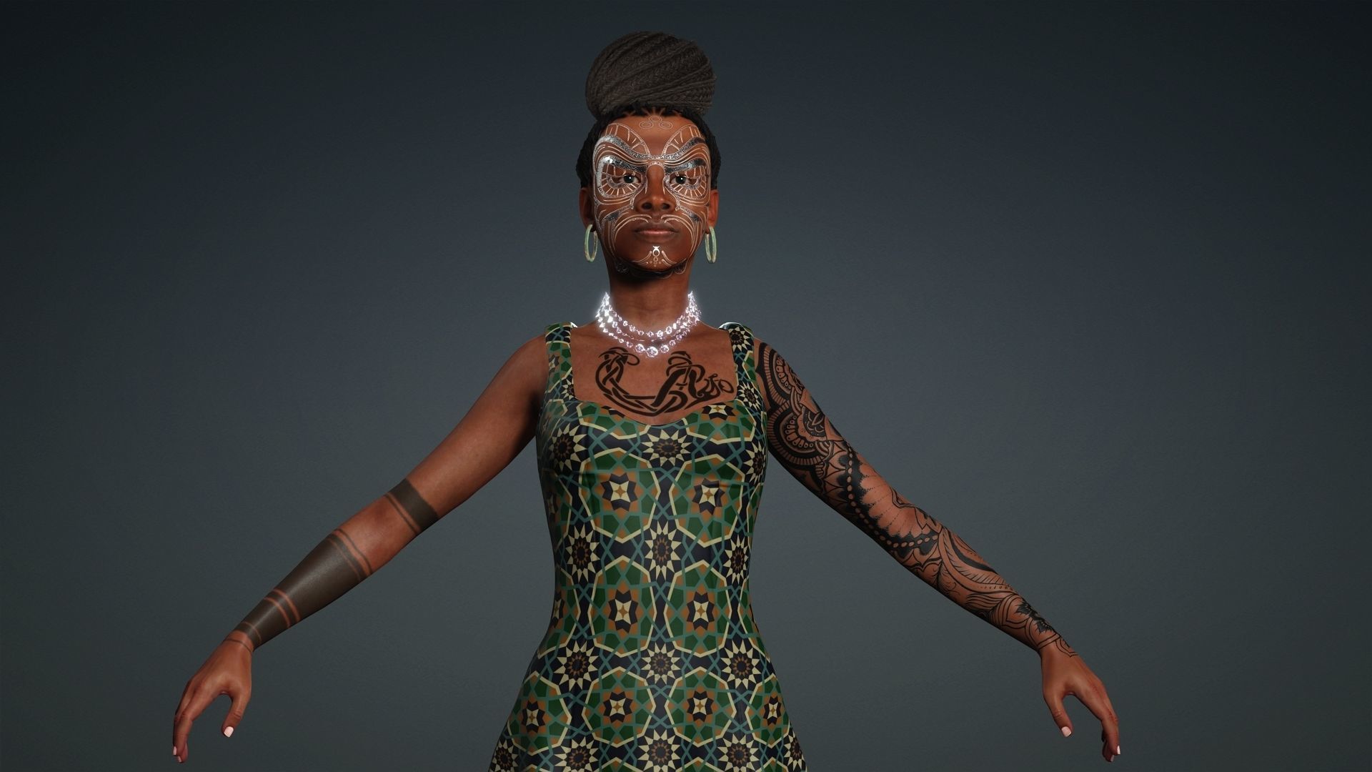 African Girl - 3D Character Model Low-poly 3D model_8