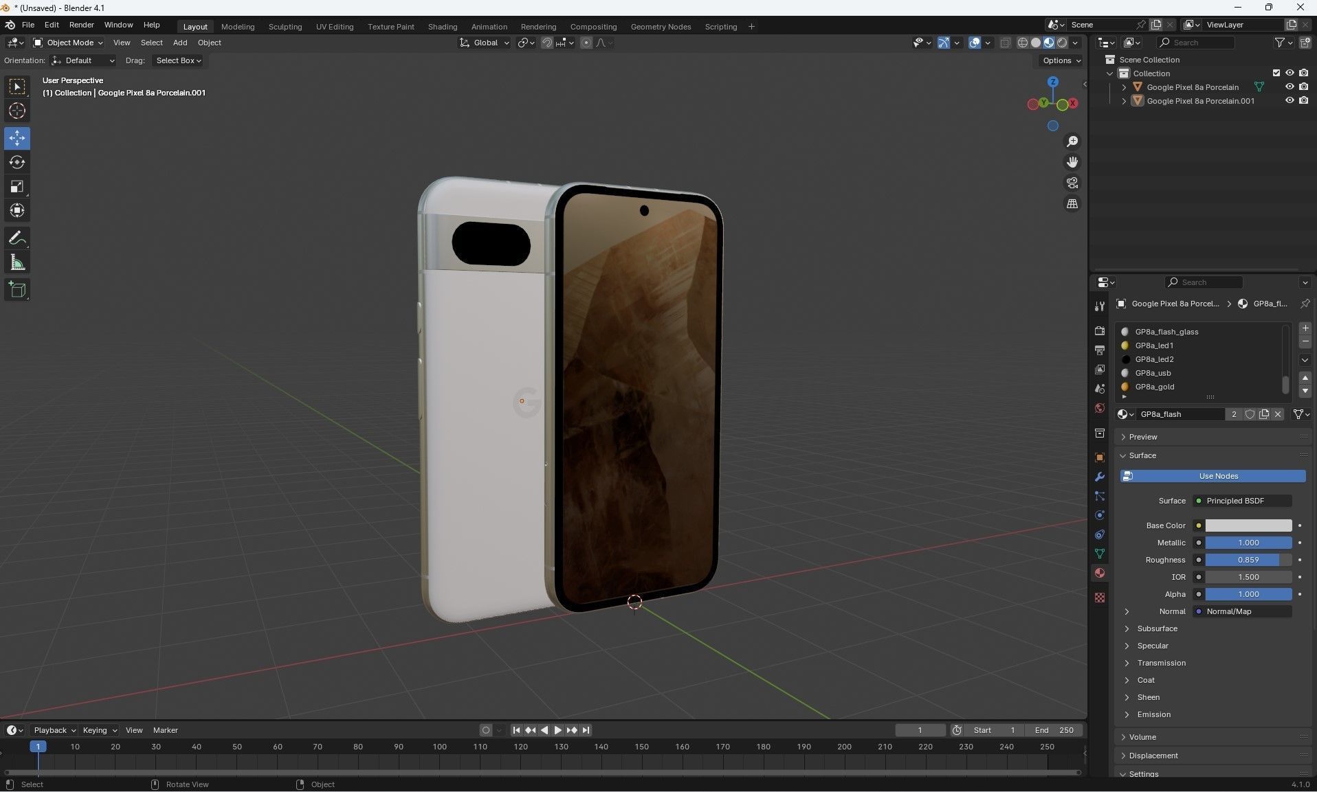 Google Pixel 8a Porcelain Low-poly 3D model_29
