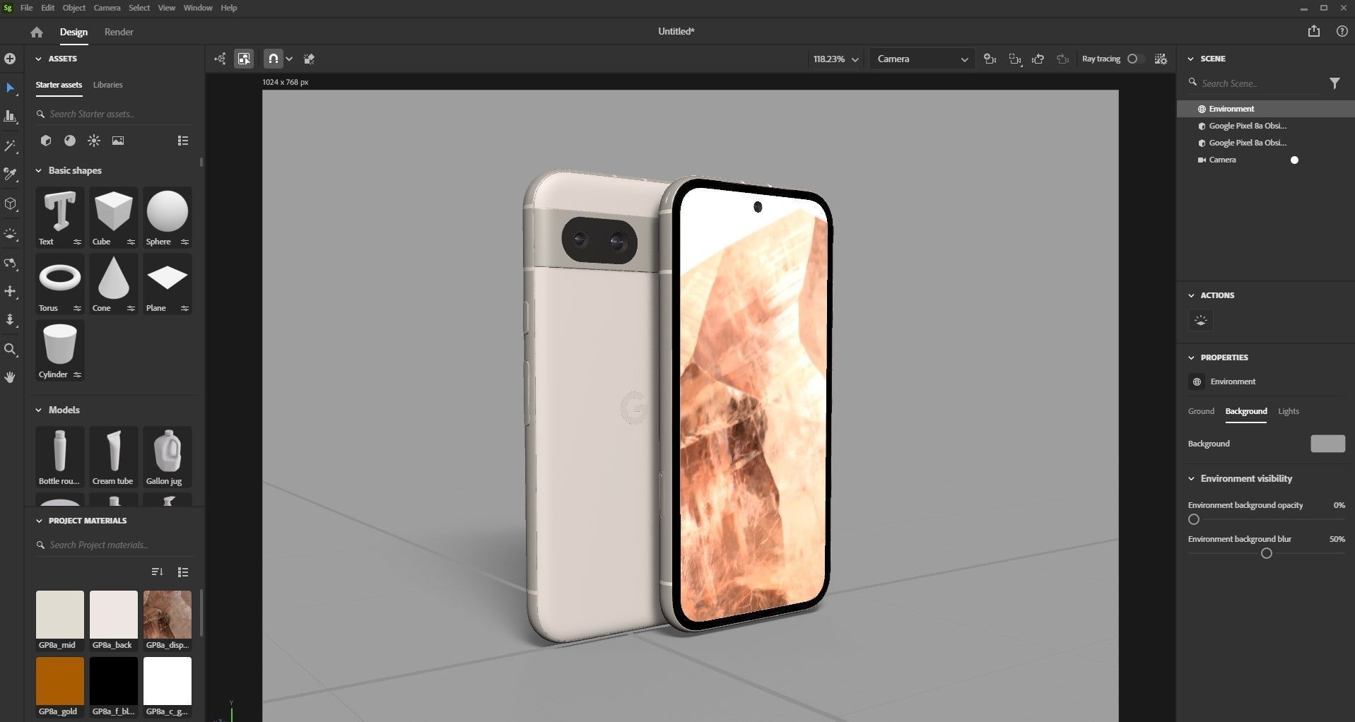 Google Pixel 8a Porcelain Low-poly 3D model_28