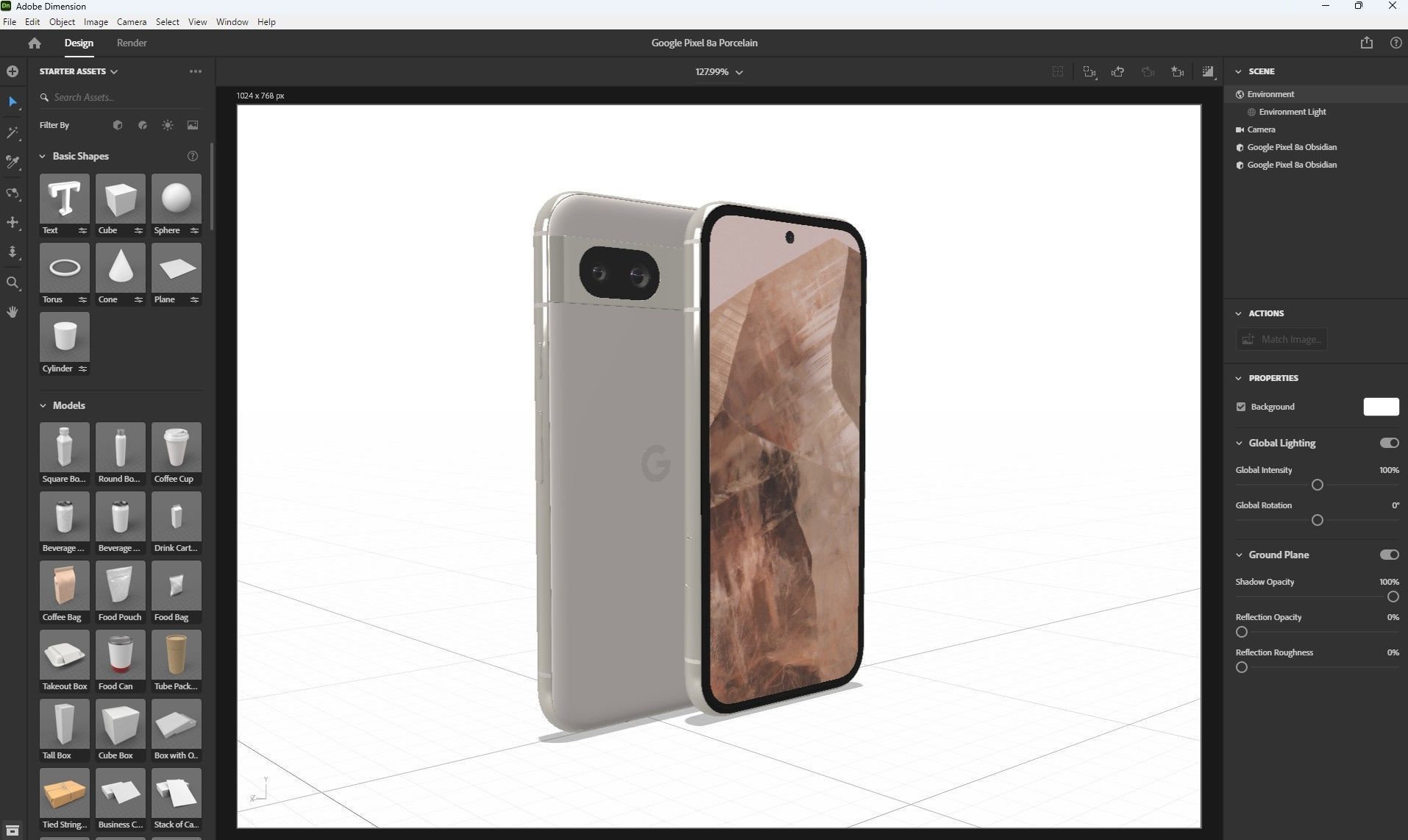 Google Pixel 8a Porcelain Low-poly 3D model_31