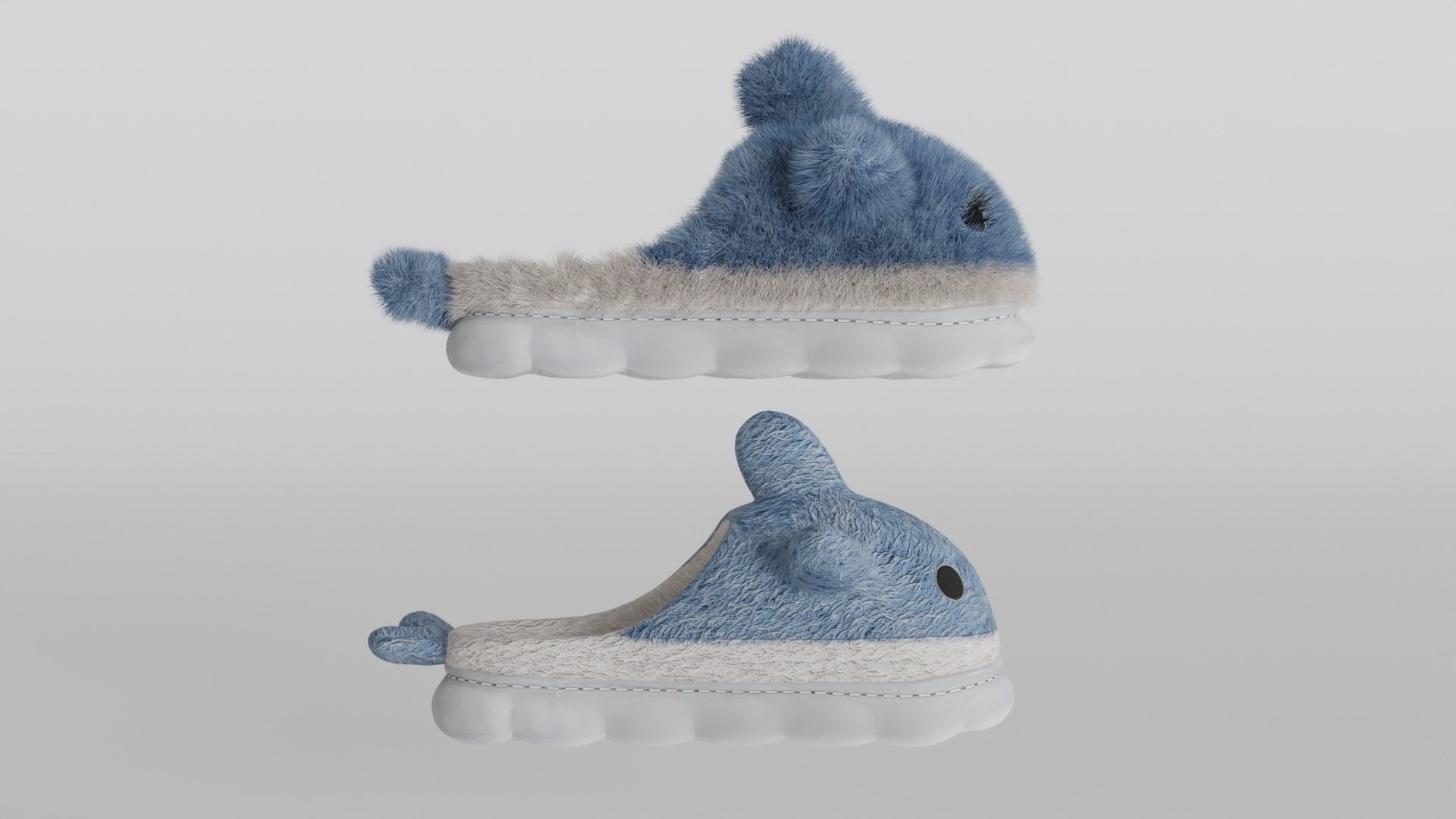 Slippers 4 colors with fur and low poly 3D model_8