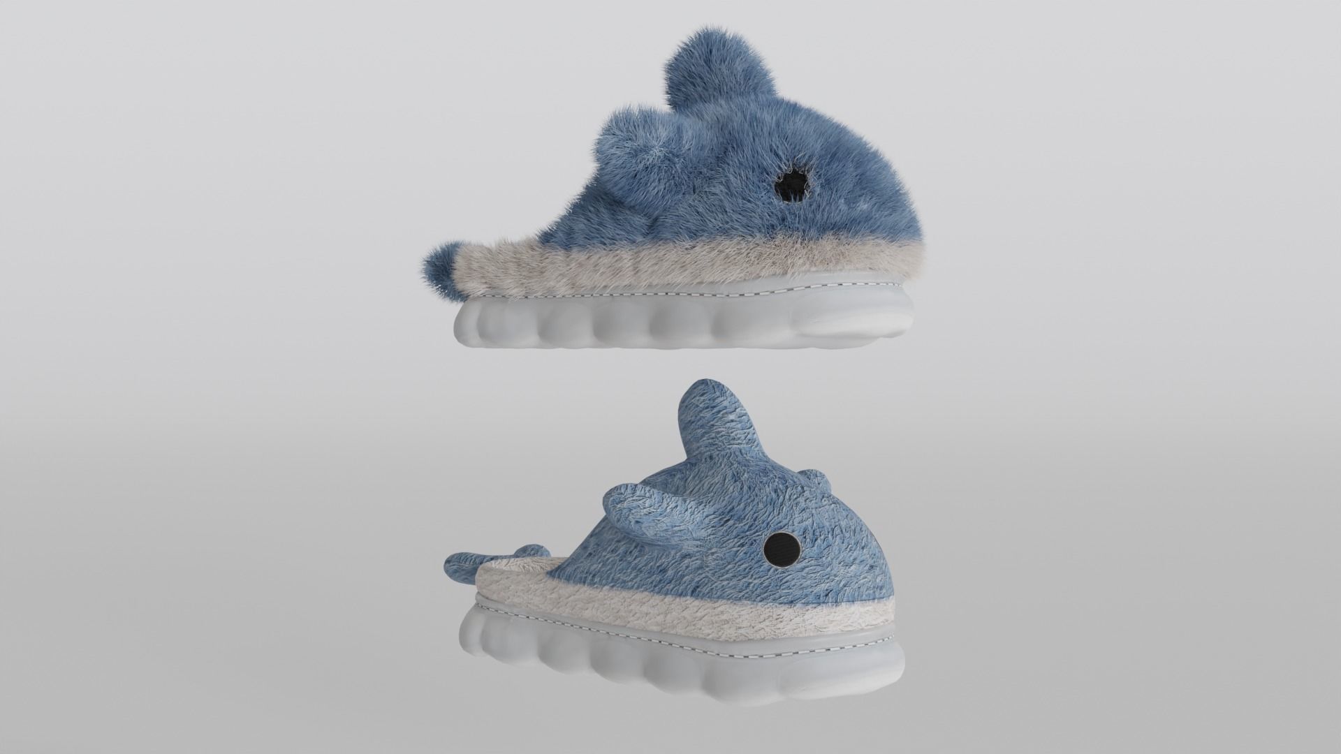 Slippers 4 colors with fur and low poly 3D model_9