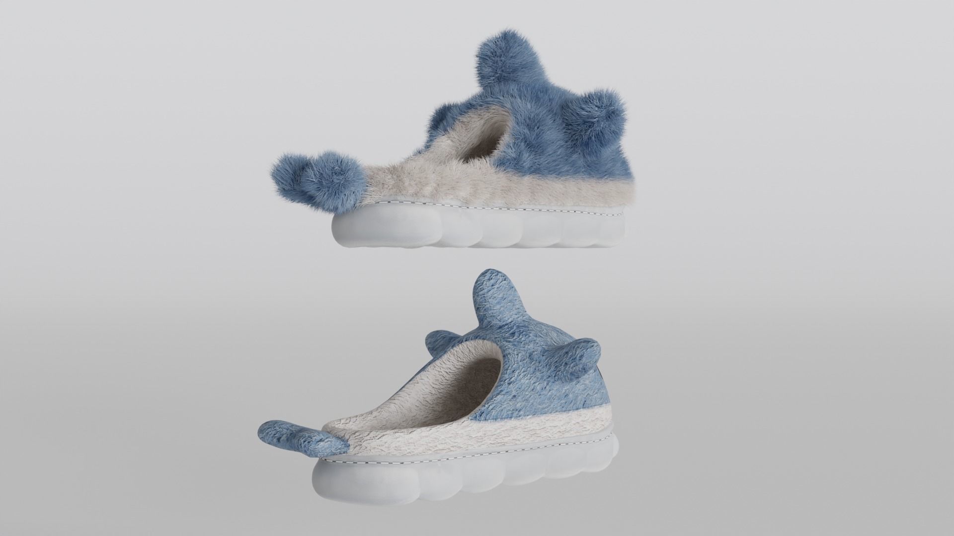 Slippers 4 colors with fur and low poly 3D model_7