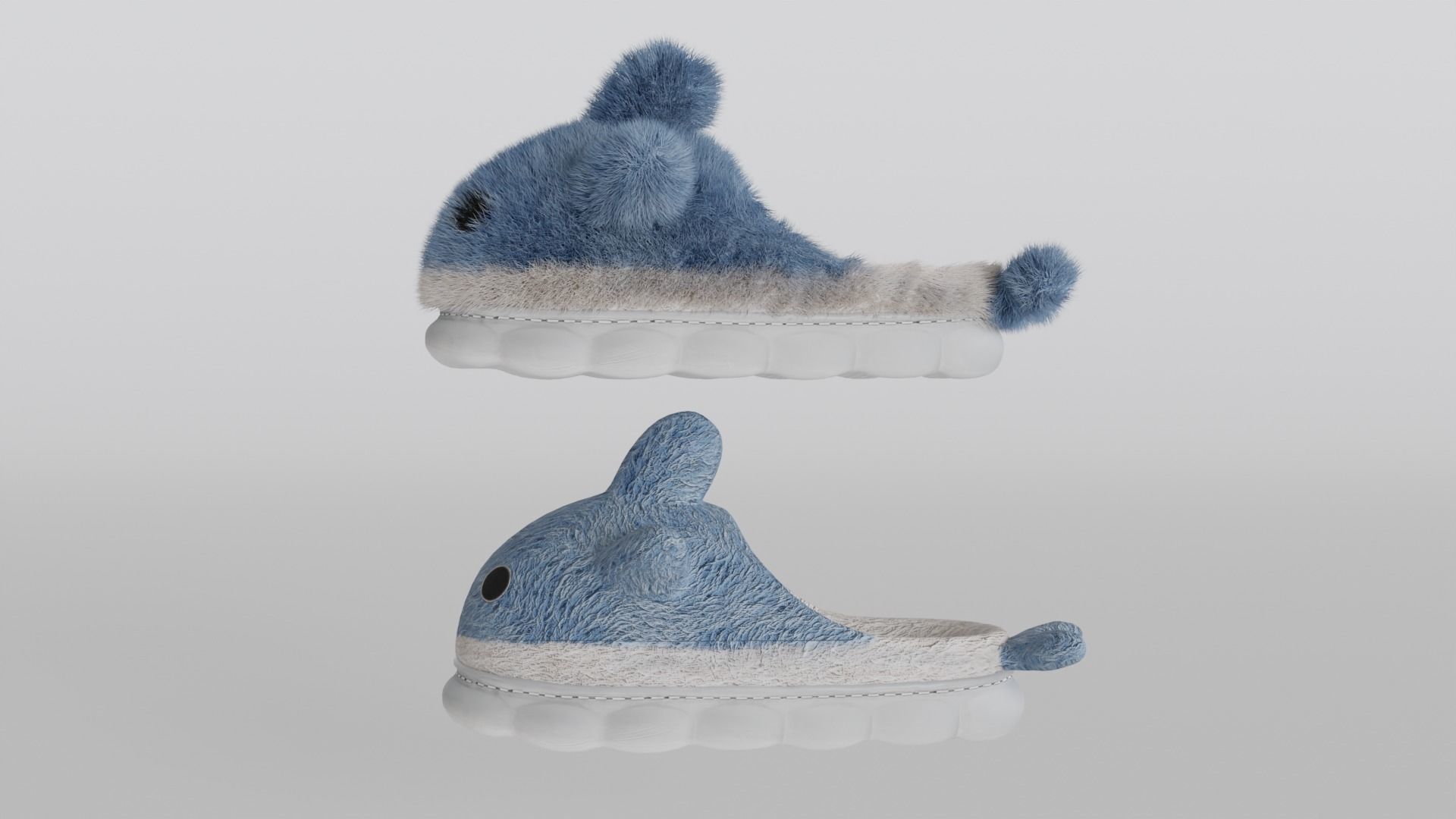 Slippers 4 colors with fur and low poly 3D model_4