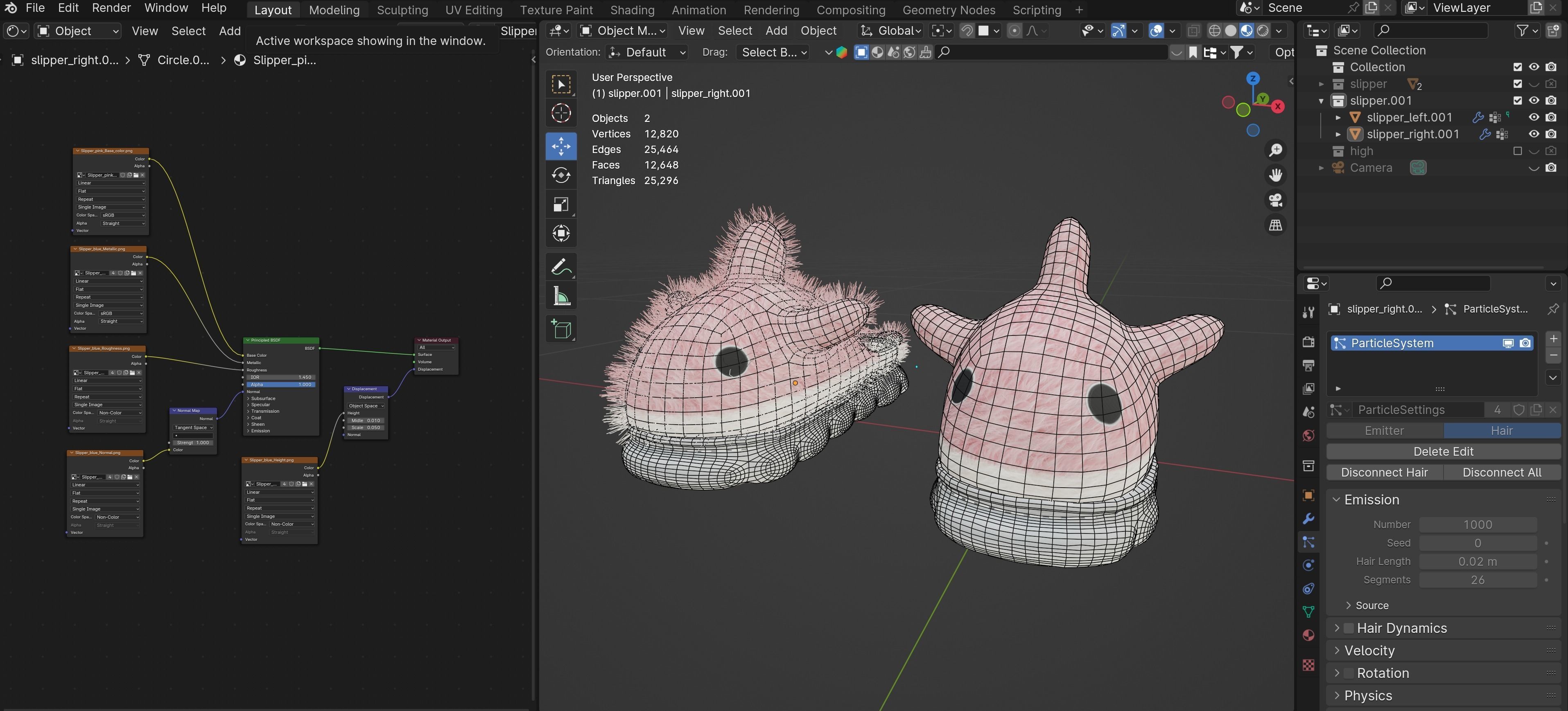 Slippers 4 colors with fur and low poly 3D model_16