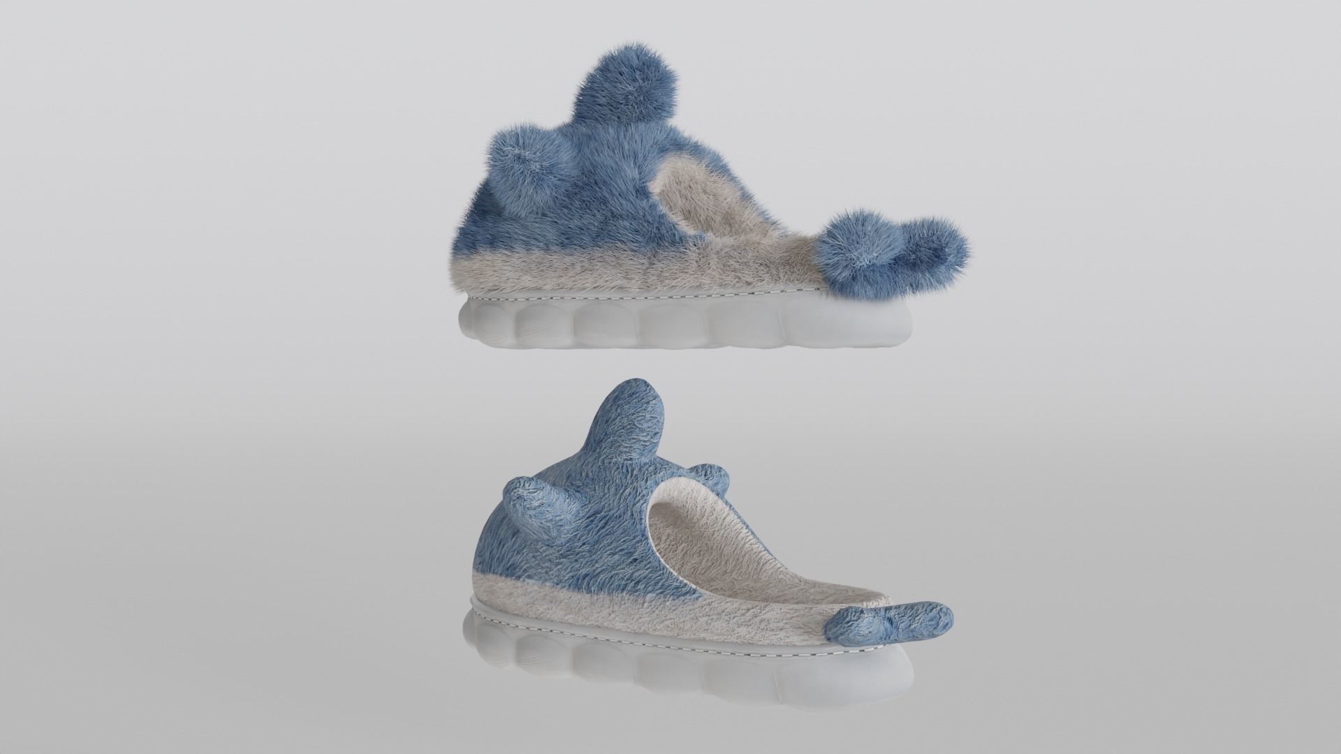 Slippers 4 colors with fur and low poly 3D model_5
