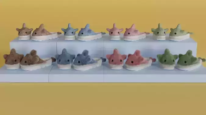 Slippers 4 colors with fur and low poly