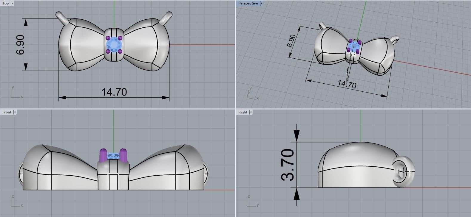 Bow pendant model 884 3D print model_4