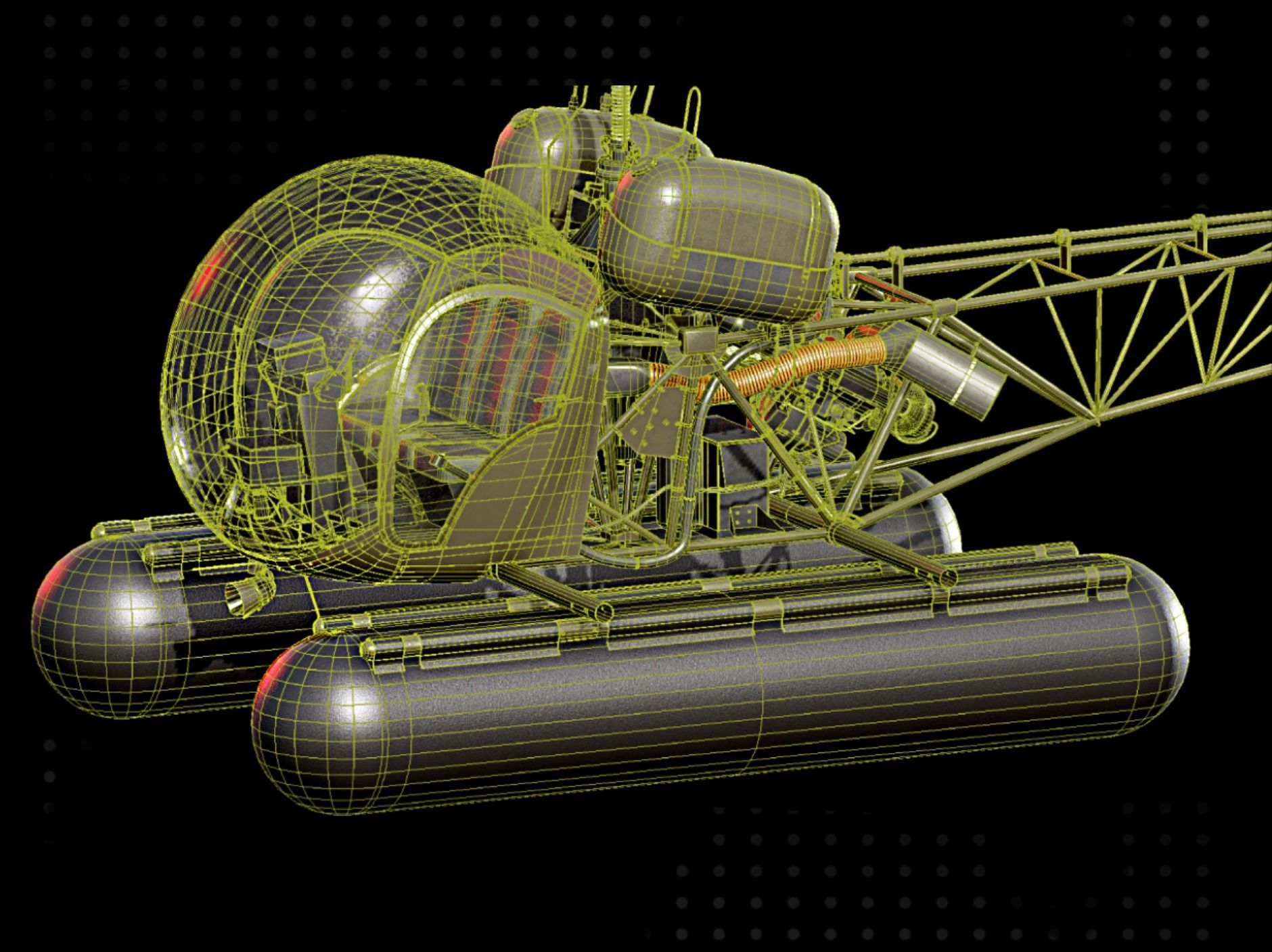 Bell 47 helicopter PBR Low-poly 3D model_2