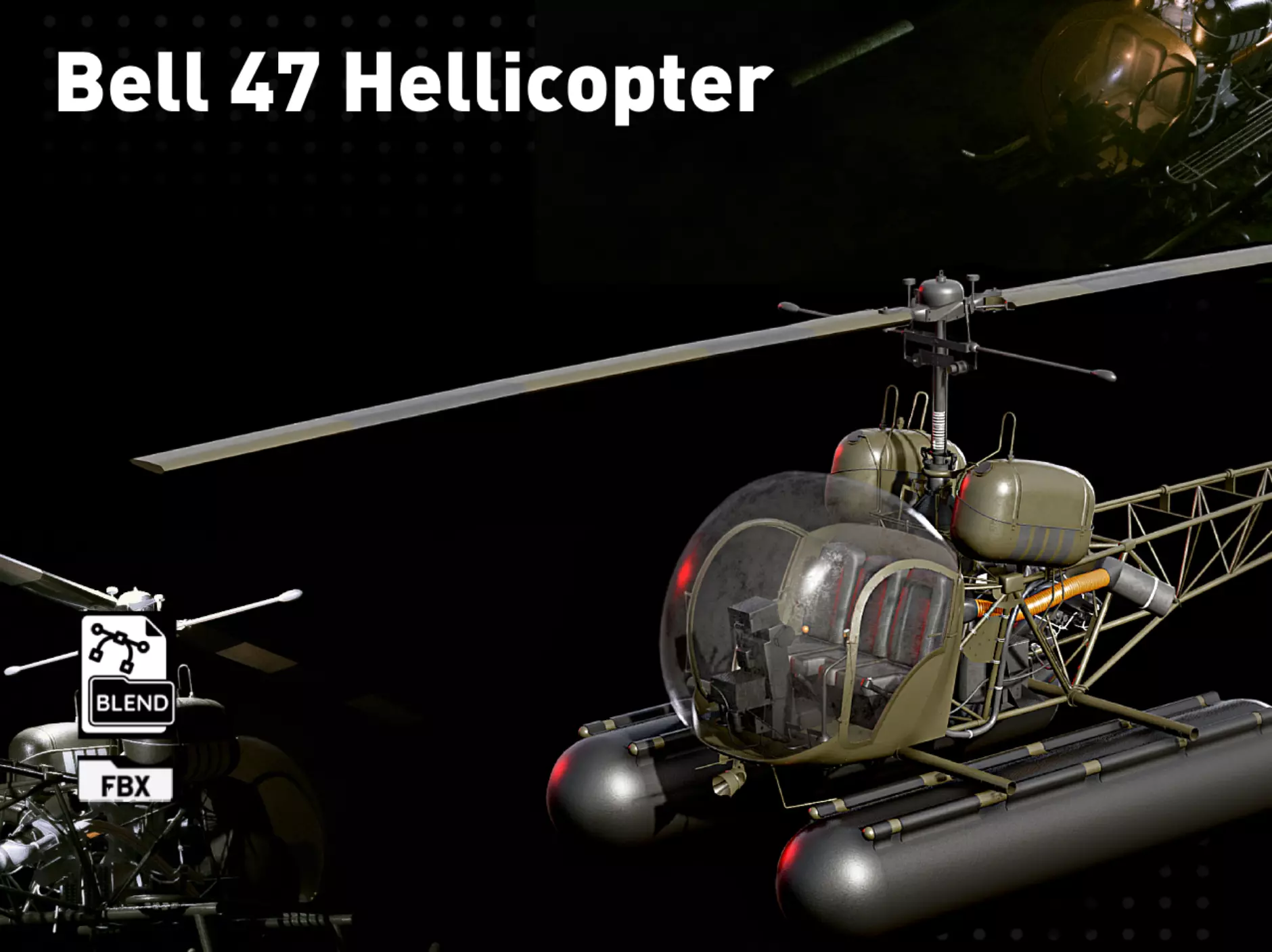 Bell 47 helicopter PBR Low-poly 3D model_0