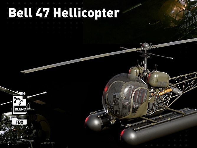 Bell 47 helicopter PBR Low-poly 3D model