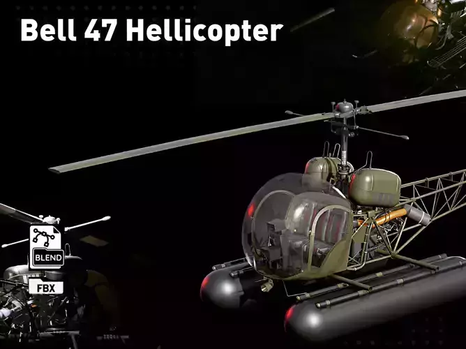 Bell 47 helicopter PBR Low-poly 3D model