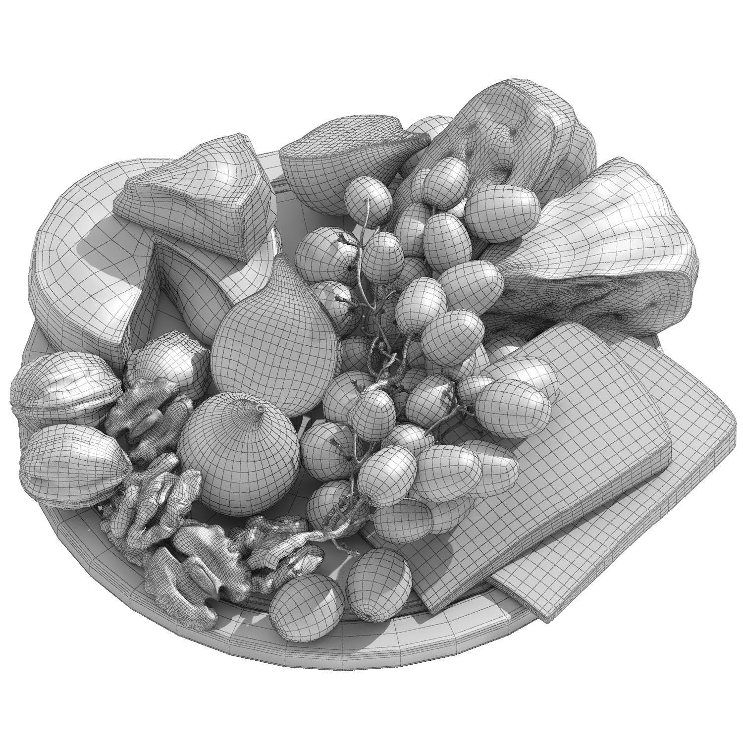 cheese plate with grapes figs and walnuts 3D model_5