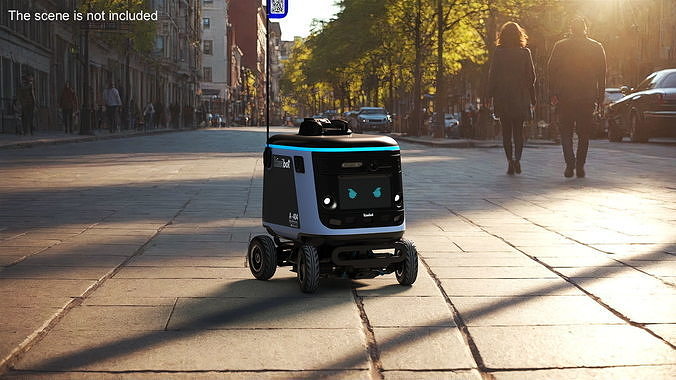 Black Delivery Robot Kiwibot Rigged 3D model 3