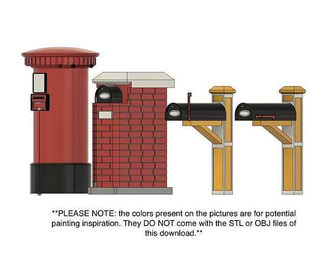 set of three HO-scale mailboxes 3D print model