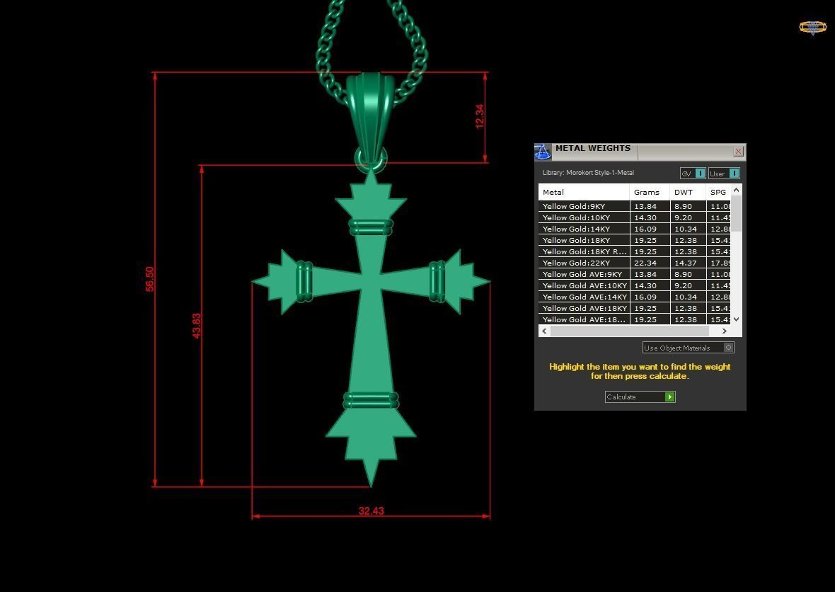 Light Gold 18K Cross Pendant 2CP100 3D print model_1