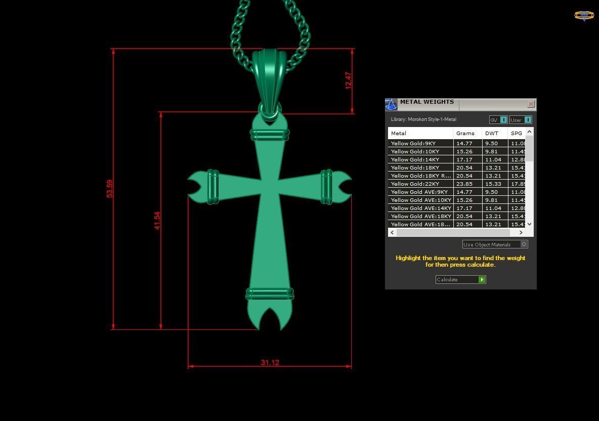 Light Gold 18K Cross Pendant 2CP098 3D print model_1