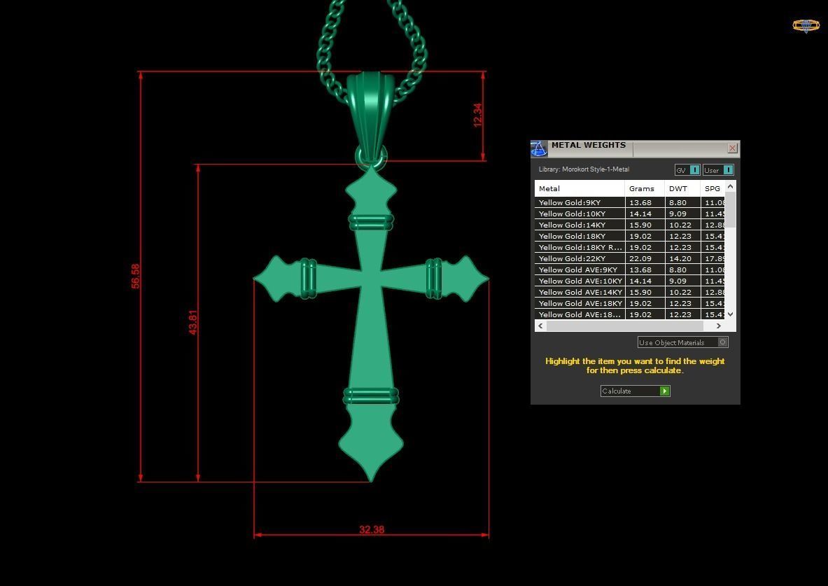 Light Gold 18K Cross Pendant 2CP097 3D print model_1
