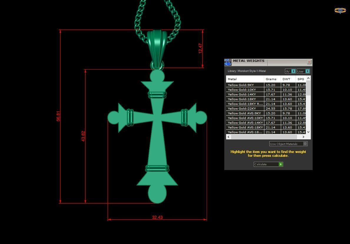 Light Gold 18K Cross Pendant 2CP096 3D print model_1