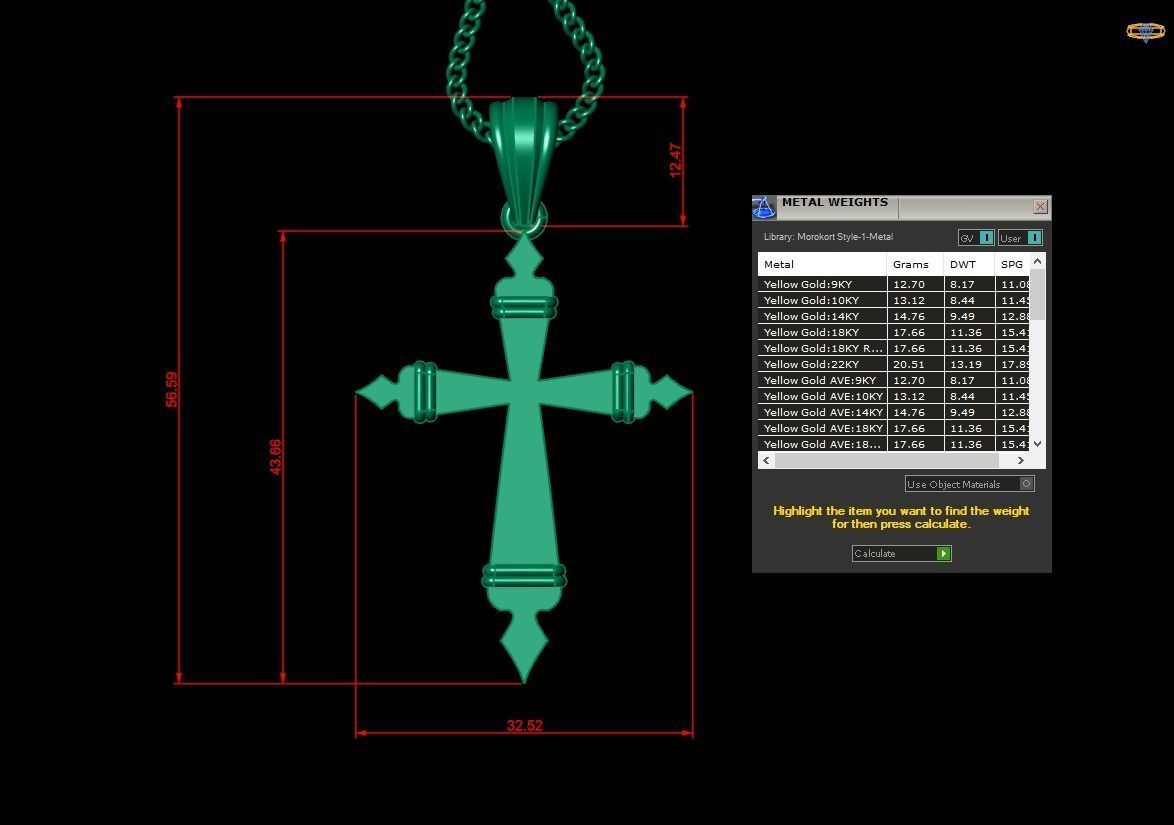 Light Gold 18K Cross Pendant 2CP095 3D print model_1
