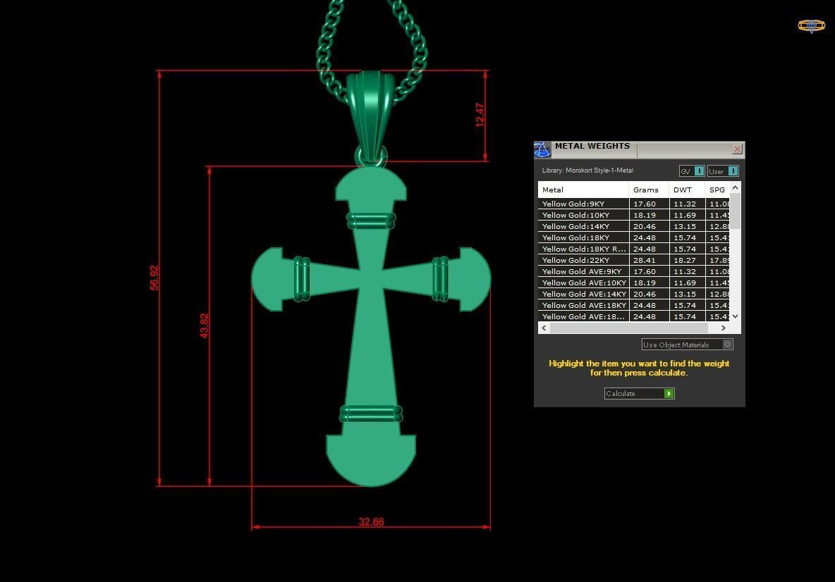 Light Gold 18K Cross Pendant 2CP094 3D print model_1
