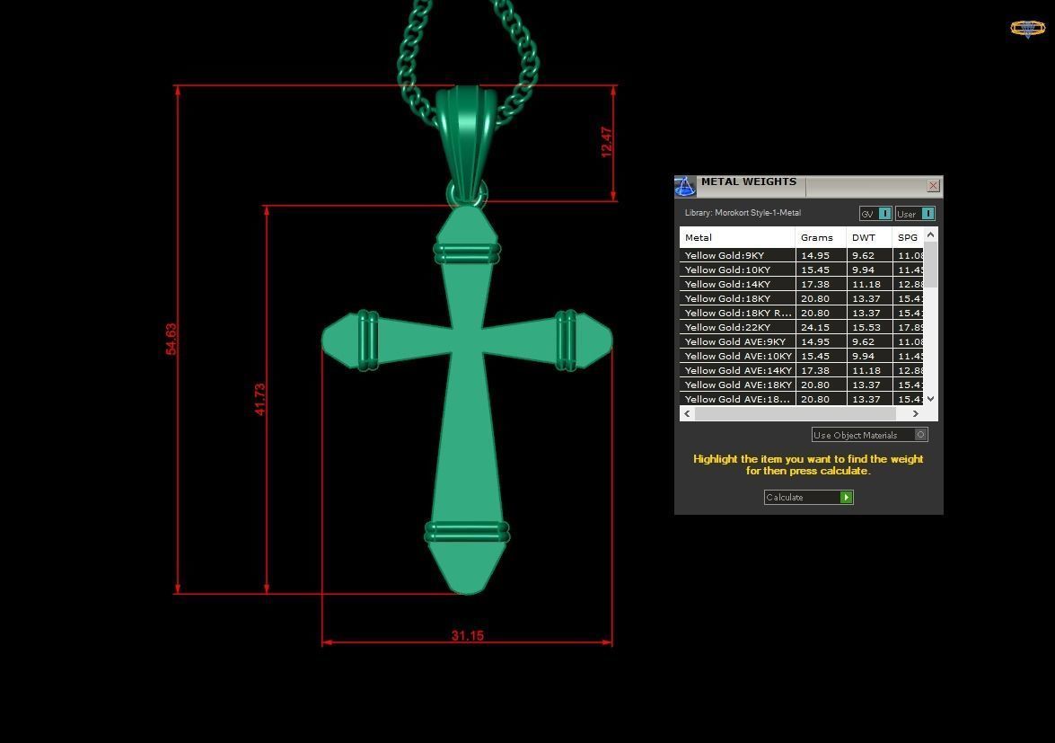 Light Gold 18K Cross Pendant 2CP093 3D print model_1