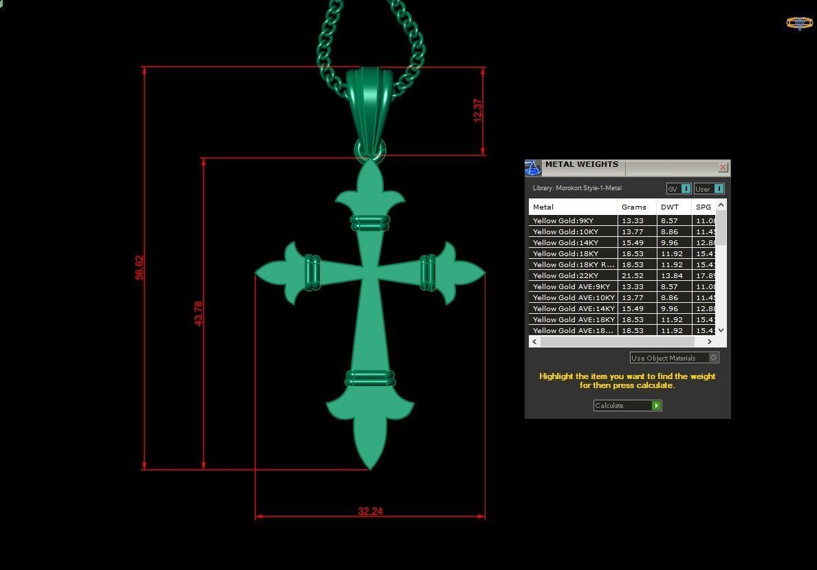 Light Gold 18K Cross Pendant 2CP087 3D print model_1