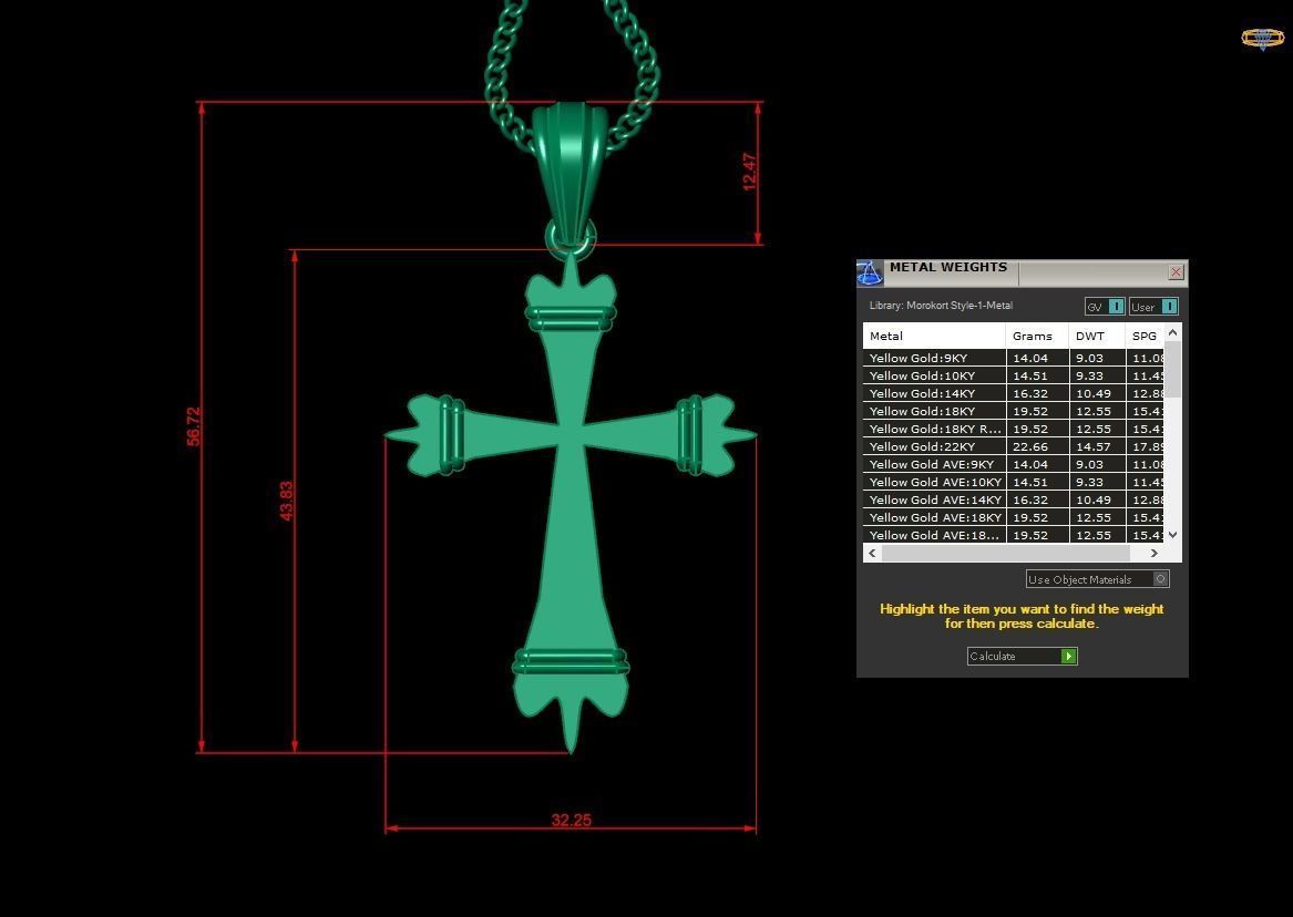 Light Gold 18K Cross Pendant 2CP081 3D print model_1