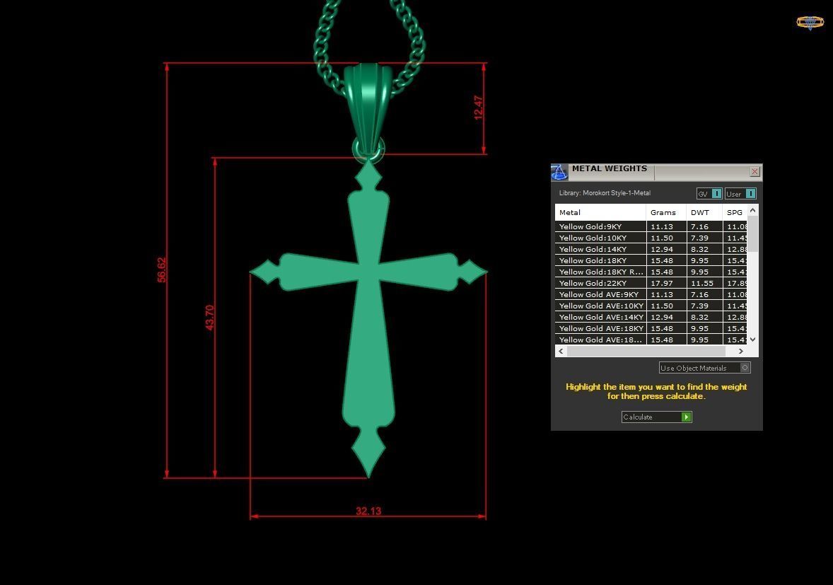 Light Gold 18K Cross Pendant 2CP079 3D print model_1
