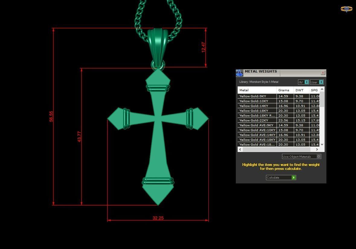 Light Gold 18K Cross Pendant 2CP076 3D print model_1