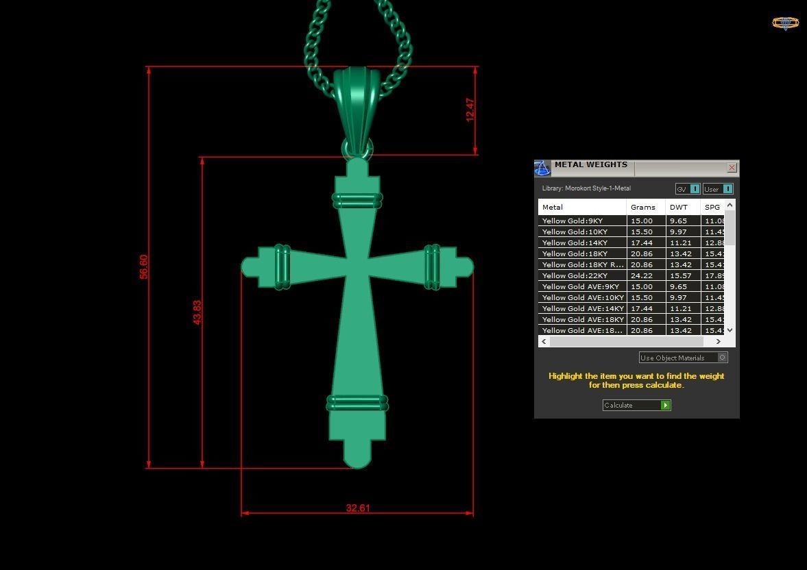 Light Gold 18K Cross Pendant 2CP072 3D print model_1