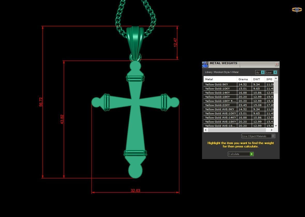Light Gold 18K Cross Pendant 2CP063 3D print model_1
